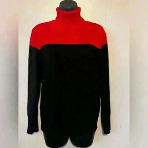 Cynthia Rowley Women's Sz M Red/Black Colorblock Apres Ski Turtleneck Sweater